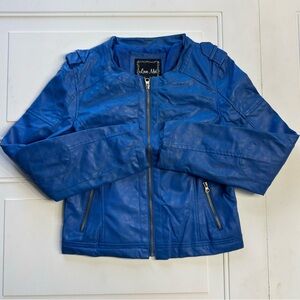 Love Moi Faux Leather Jacket Size Medium M Moto Biker Full Zip Blue